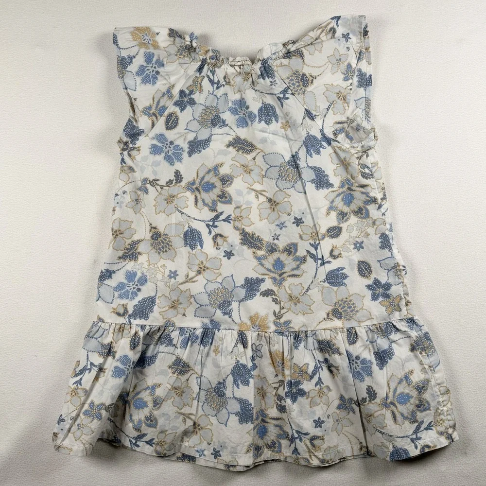 Gap Kids Floral Dress Girls Small Blue Tan Ruffle Flutter Sleeve Boho‎ Shift